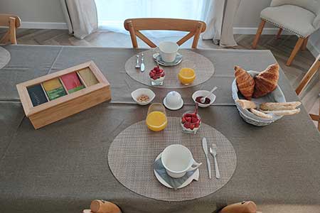 Le petit déjeuner| Chambre d'hôtes location vacances ou cures aux thermes de Saujon Royan Saintes Charente Maritime | La Parenthèse Cormillonne